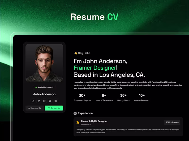 Cover image for ResuMate : Resume & CV Framer Website Template