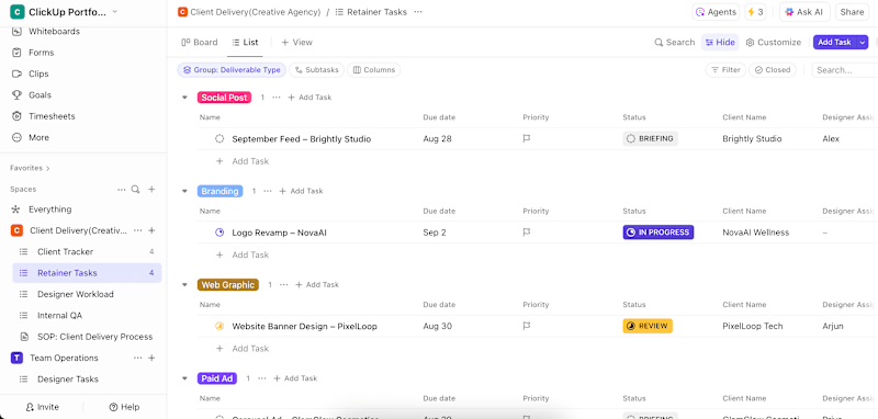 Cover image for ClickUp Retainer Workflow Demo for Creative Agencies