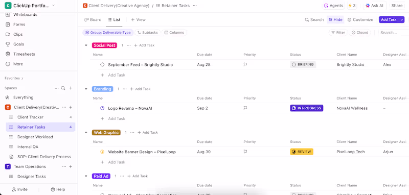 Cover image for ClickUp Retainer Workflow Demo for Creative Agencies