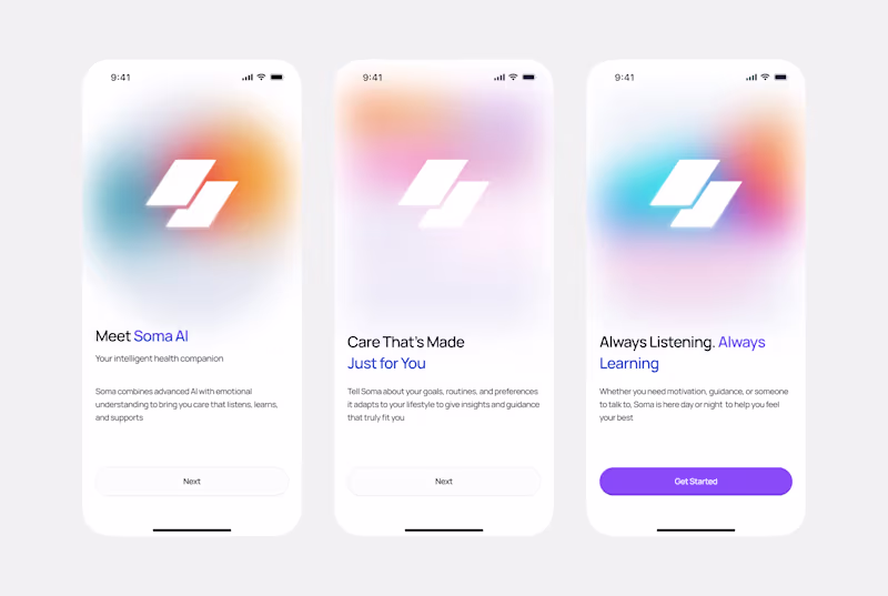 Cover image for Onboarding mobile app screen for AI agent healthcare.