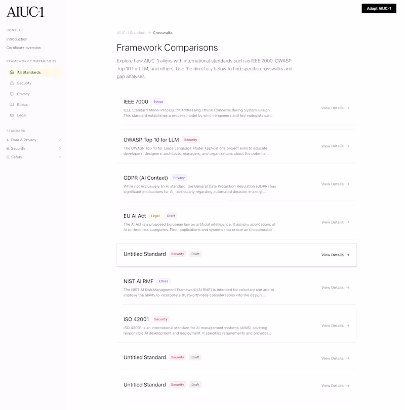 Cover image for AIUC-1 Standards Interface Demo with React