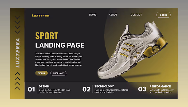 Cover image for Modern Shoe Landing Page Concept | UI Design Practice
