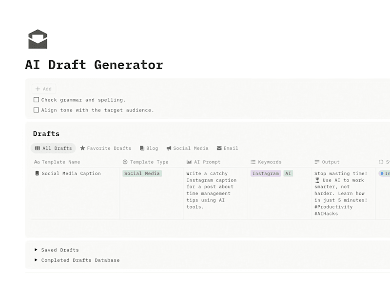 Cover image for AI Draft Generator – Organize, Iterate, and Publish Smarter