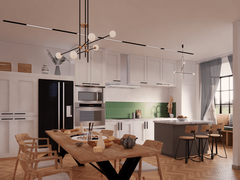 Cover image for Modern Kitchen with Dining Area 3D Visualization