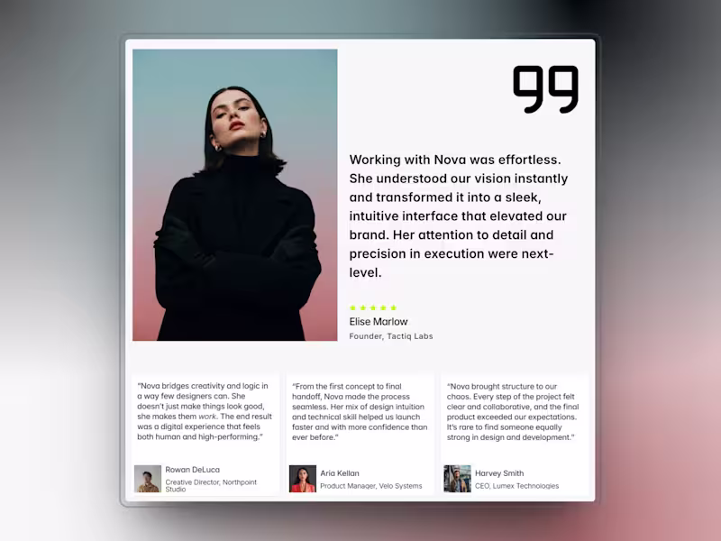 Cover image for Testimonial card for a portfolio website. Which one looks be...