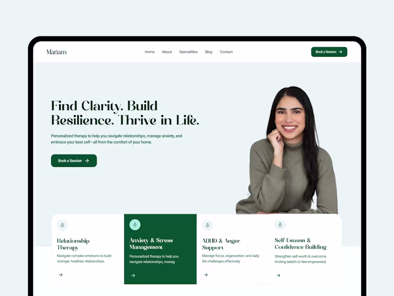Cover image for Virtual Therapy Services Website for Mariam’s Reflection Corner