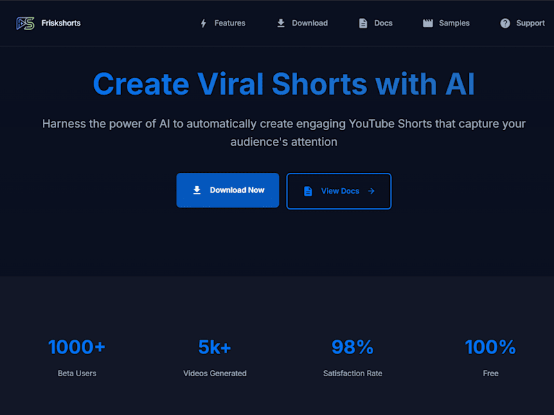 Cover image for Friskshorts - Create Viral YouTube Shorts with AI
