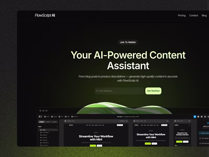 Cover image for FlowScript AI Marketing Website Design