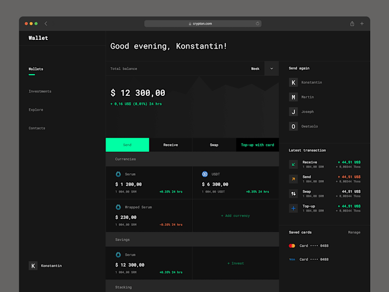 Cover image for Crypto Wallet UI Exploration — Main screen
