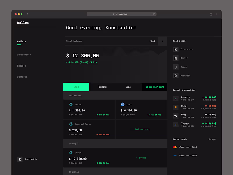 Cover image for Crypto Wallet UI Exploration — Main screen
