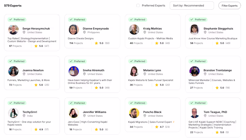Cover image for Implemented talents directory page for Kajabi Experts.