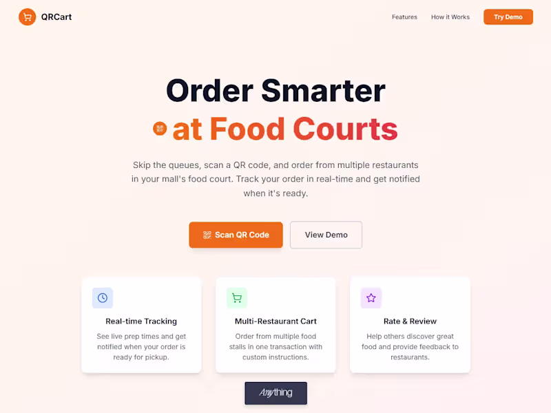 Cover image for Hackathon Progress Update – QRCart MVP During the @anything ...