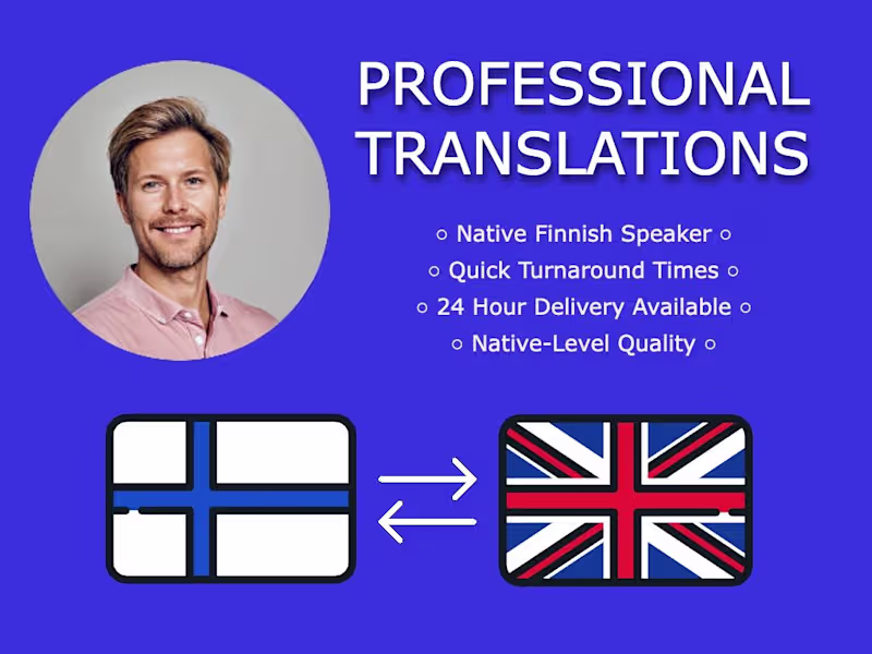 Cover image for Translations from English to Finnish and vice versa