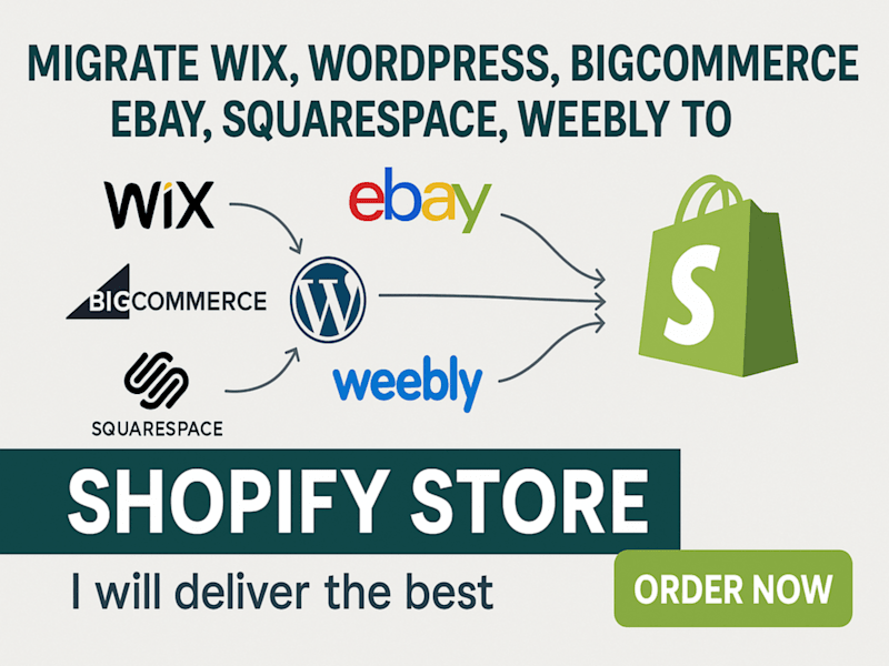 Cover image for migrate wix wordpress bigcommerce  squarespace weebly to shopify