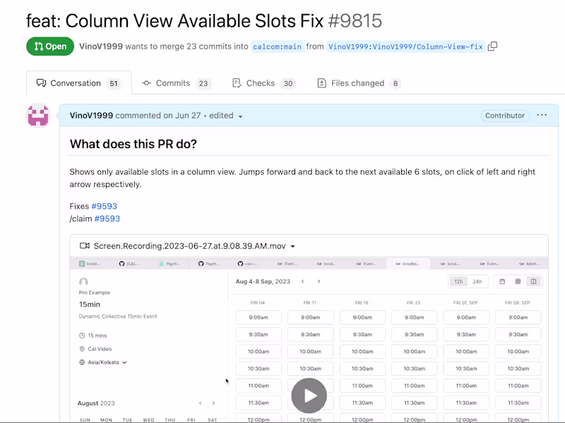 Cover image for Contributions in Cal.com