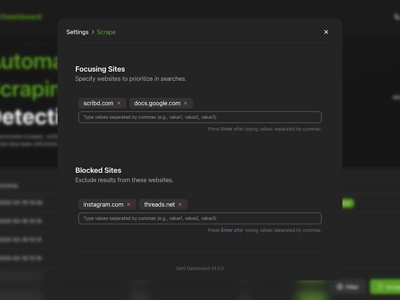 Cover image for Geni Dashboard: Streamlining Link Scraping & Threat Detection
