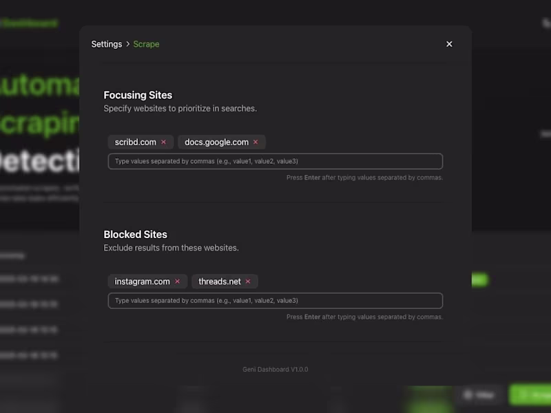 Cover image for Geni Dashboard: Streamlining Link Scraping & Threat Detection