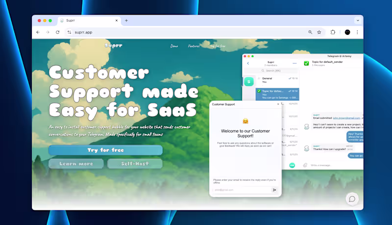 Cover image for Suprr - a customer support tool with native Telegram integra...