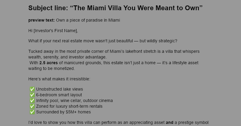 Cover image for Luxury Miami Villa Email Campaign