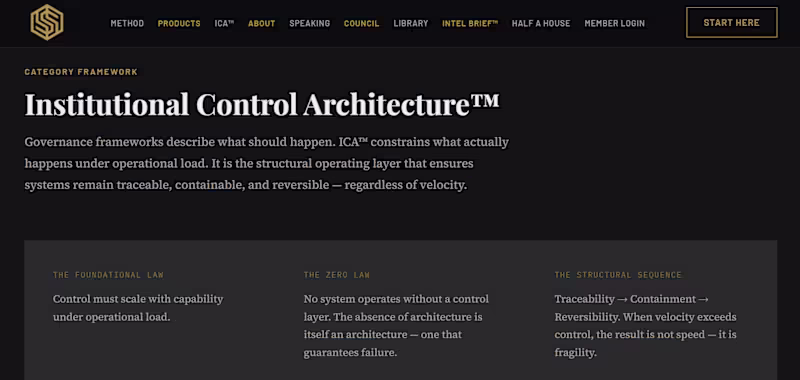 Cover image for Institutional Control Architecture™ - Governance