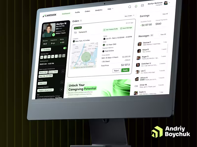 Cover image for UI/UX Design for Website & Web App (Caregiver Platform)