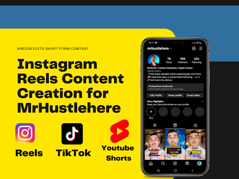 Cover image for Instagram Reels Content Creation for MrHustlehere