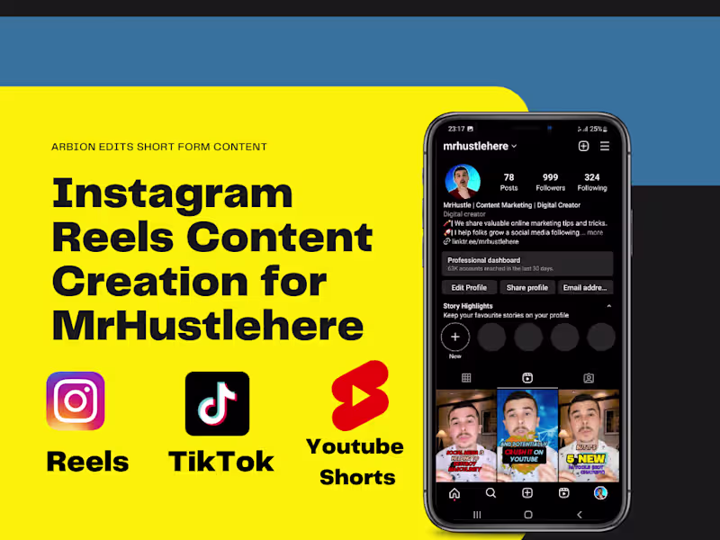 Cover image for Instagram Reels Content Creation for MrHustlehere