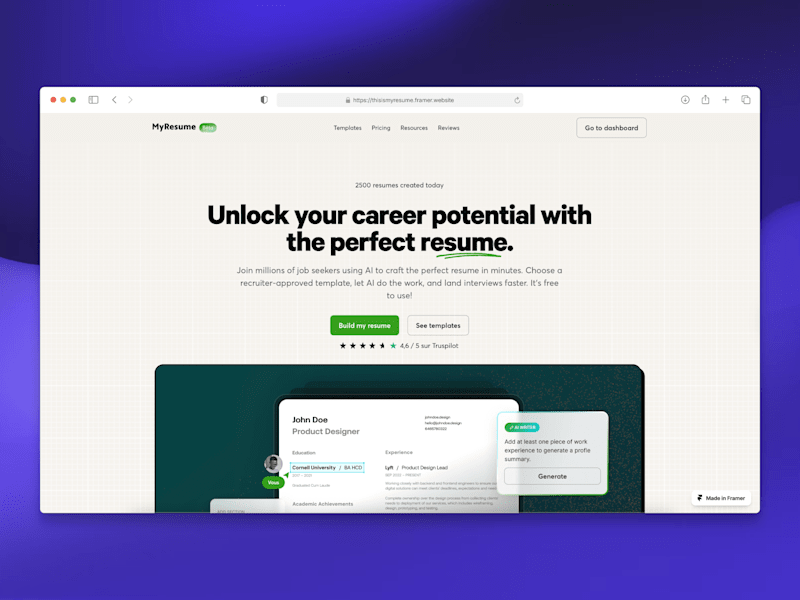 Cover image for MyResume Framer Website Development