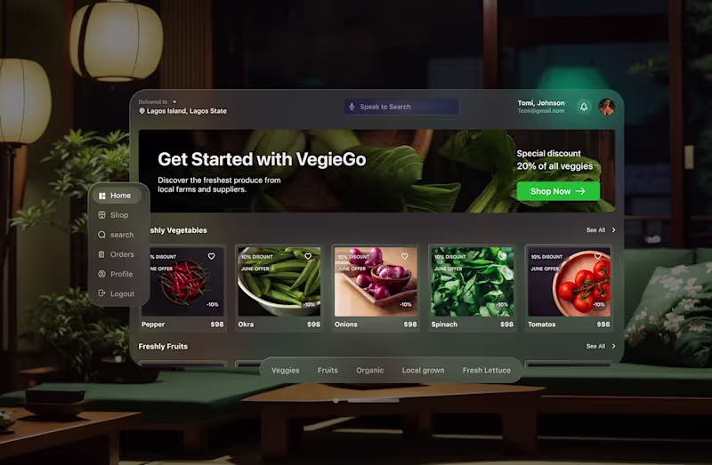 Cover image for Apple vision pro- Grocery Design - AR/VR- VegieGo is a groce...