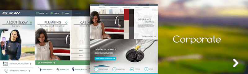 Cover image for Elkay's digital properties displaying manufacturing products.
