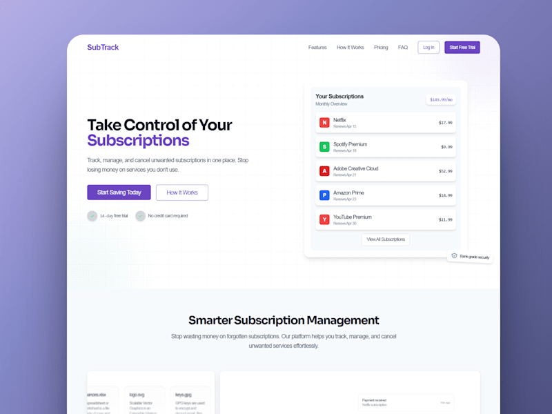 Cover image for SubTrack/SubScript - Landing Page Design
