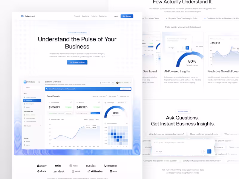 Cover image for Pulseboard - AI Powered Analytics Landing Page