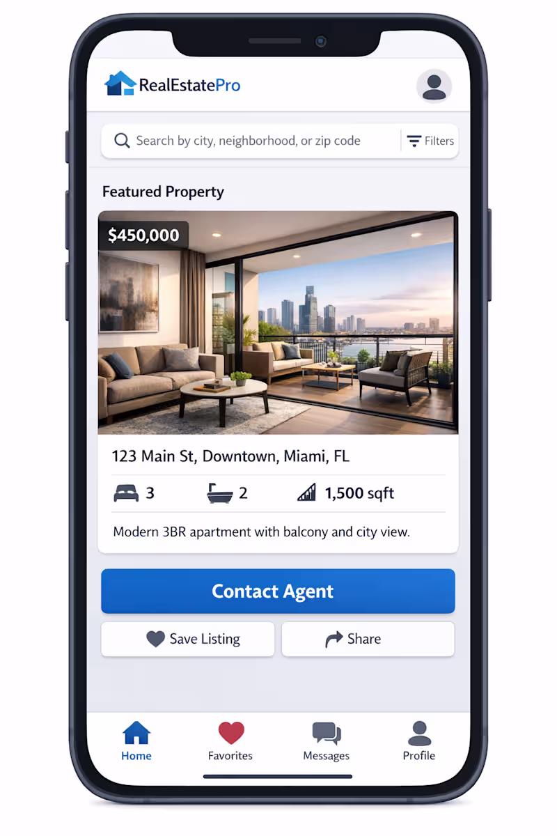Cover image for Modern Real Estate Mobile App Featured Property Listing Scre...