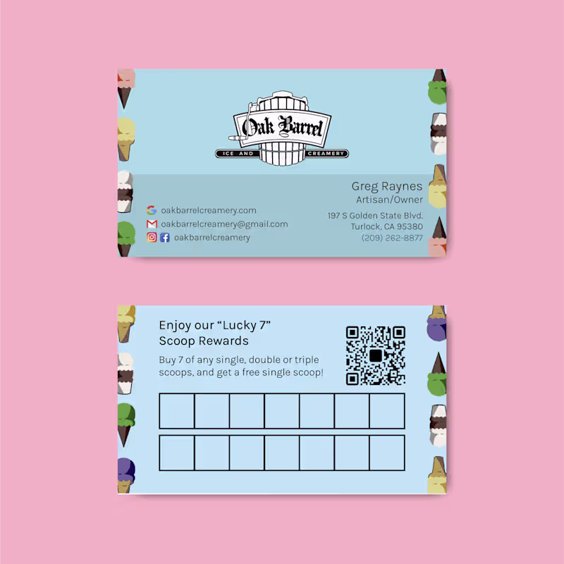 Cover image for Family Fun Business Card for Oak Barrel Ice & Creamery