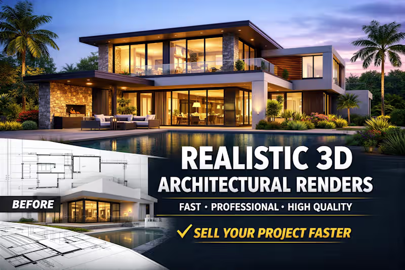 Cover image for Realizaré representaciones arquitectónicas fotorrealistas.