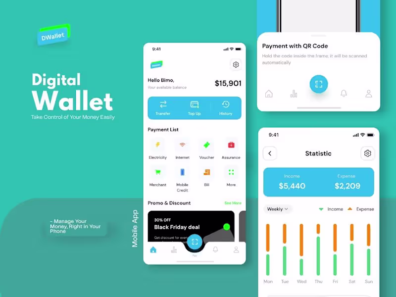 Cover image for Mobile wallet application UI showcasing clean design, intuit...
