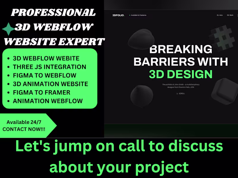 Cover image for create responsive 3d animated spline webflow website,threejs