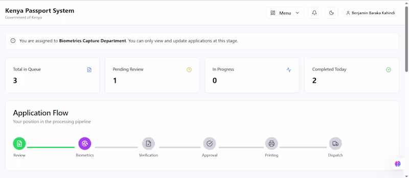 Cover image for Passport application system.