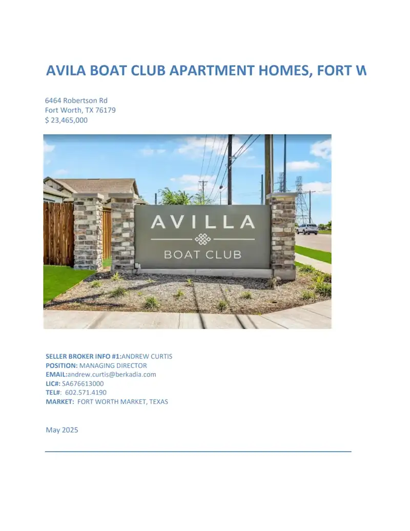 Cover image for AVILA BOAT CLUB APARTMENT HOMES^J FORT WORTH^J TEXAS.pdf