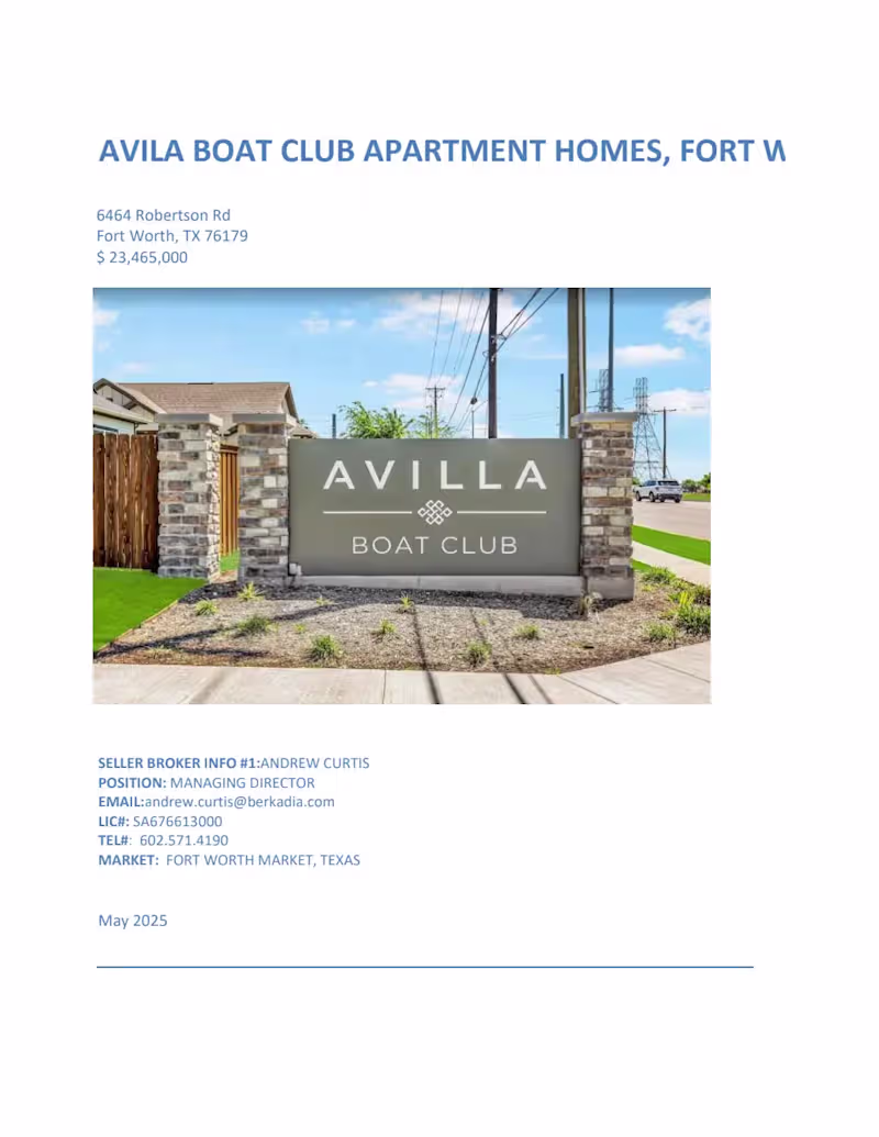 Cover image for AVILA BOAT CLUB APARTMENT HOMES^J FORT WORTH^J TEXAS.pdf