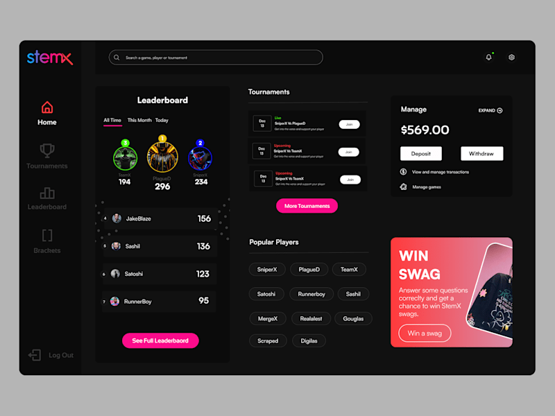 Cover image for StemX - Gaming Dashboard Design