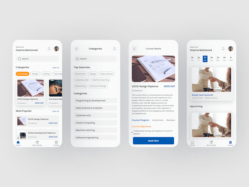 Cover image for Mobile App Interface for Booking Courses