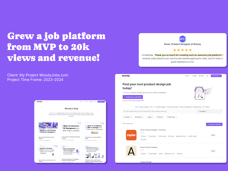 Cover image for Grew a job platform for product designers from MVP to revenue
