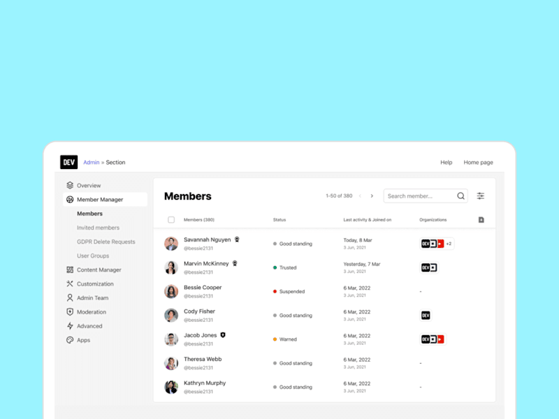 Cover image for Member list view - Admin