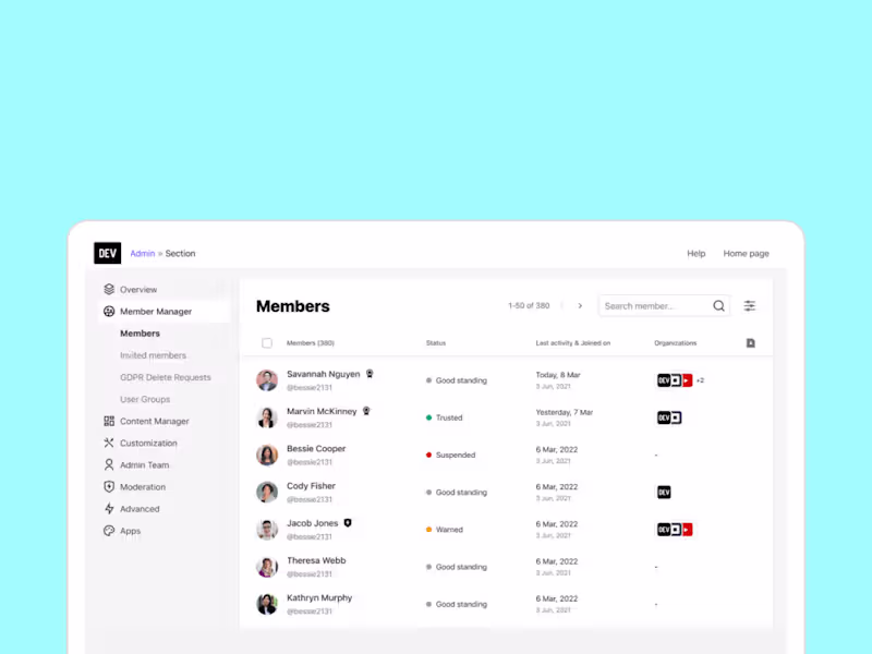 Cover image for Member list view - Admin
