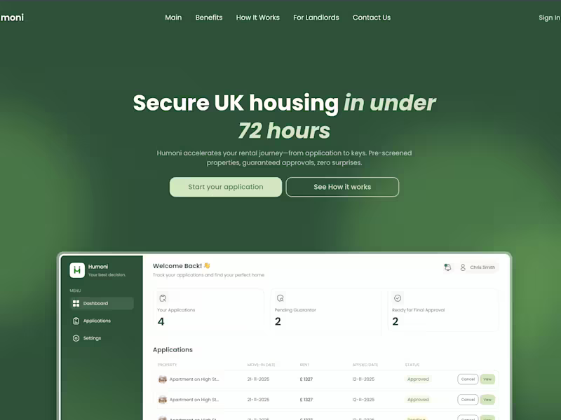 Cover image for Humoni - secure housing in under 72 hours