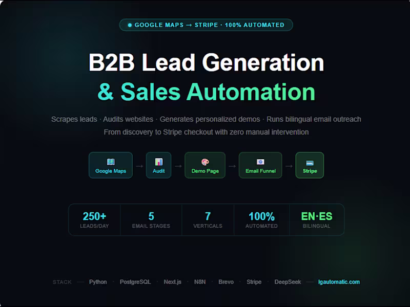 Cover image for Automated B2B Lead Generation & Sales Platform —  Maps to Stripe