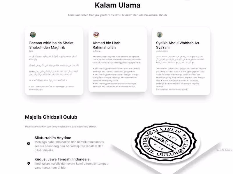 Cover image for The main page of Majelis Ta'lim Ghizail Qulub web application.