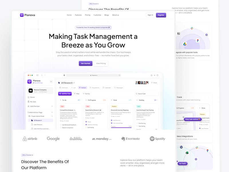Cover image for Planova Task Management Landing Page Design