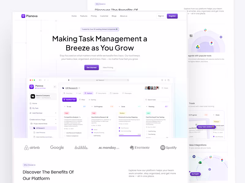 Cover image for Planova Task Management Landing Page Design